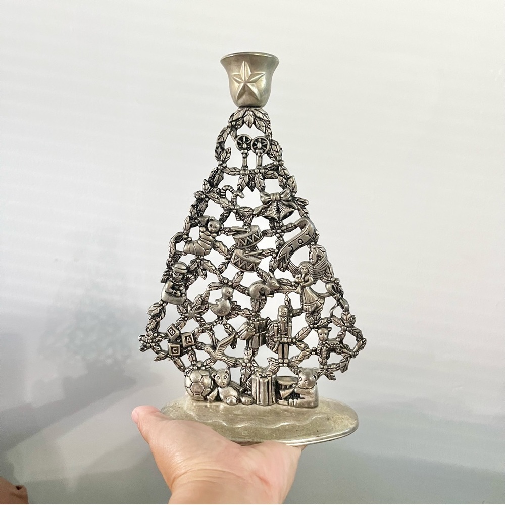 Vintage Godinger Studio Silversmiths Silver Plated Christmas Tree Candle Holder